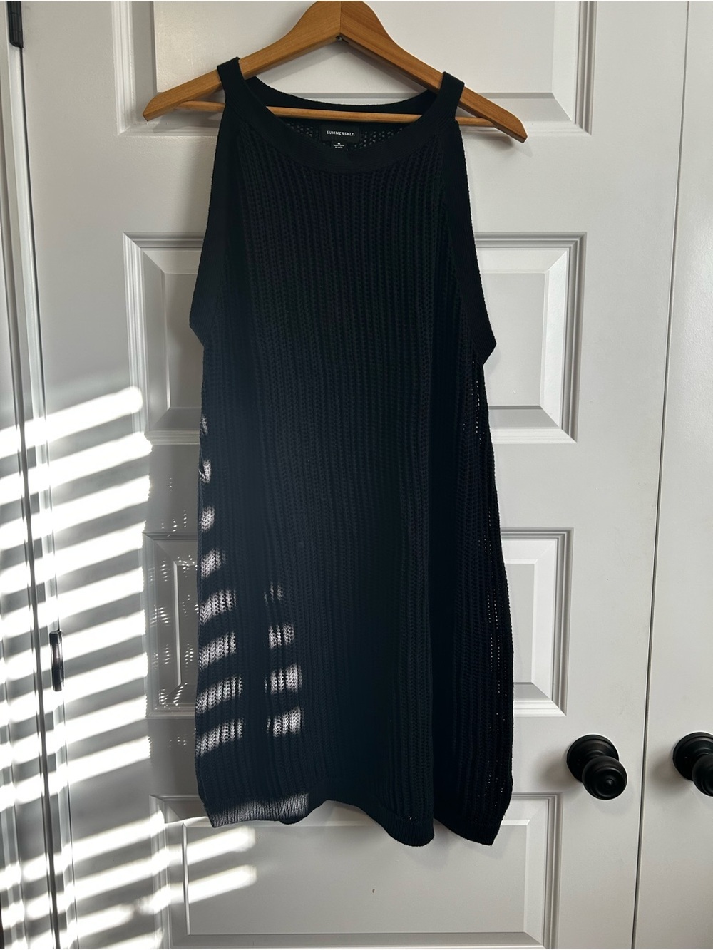 summersalt Open Knit Black Sleeveless Mini Dress Swim Cover 100% Cotton
